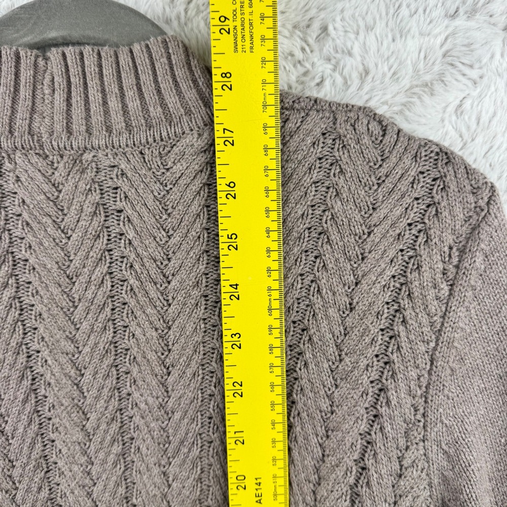 L.L.Bean Cardigan Women Medium Brown Cable Knit Open Front Cotton 500661 Coastal - Picture 7 of 11